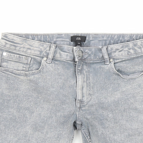 River Island Mens Grey Cotton Biker Shorts Size 30 in L9 in Regular Zip