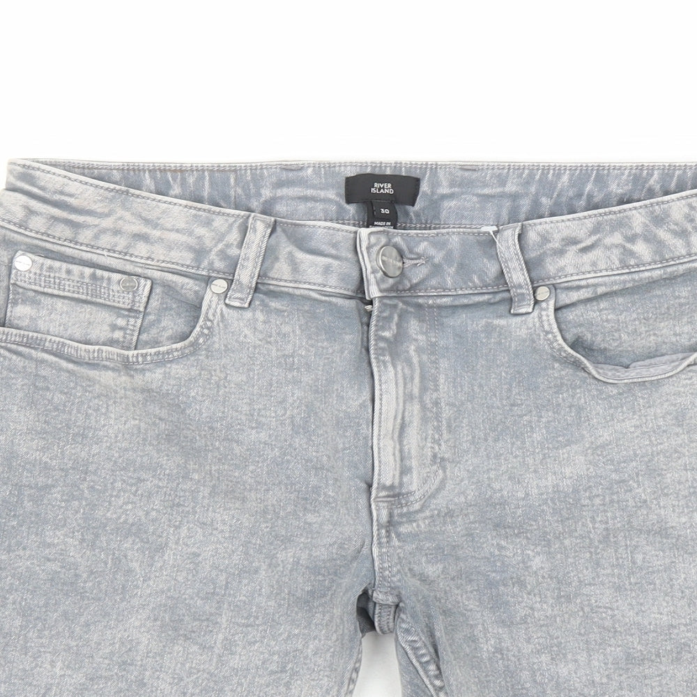 River Island Mens Grey Cotton Biker Shorts Size 30 in L9 in Regular Zip
