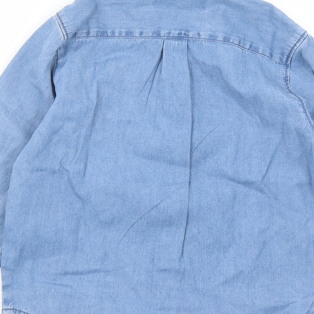 Zara Boys Blue Cotton Basic Button-Up Size 4-5 Years Collared Button