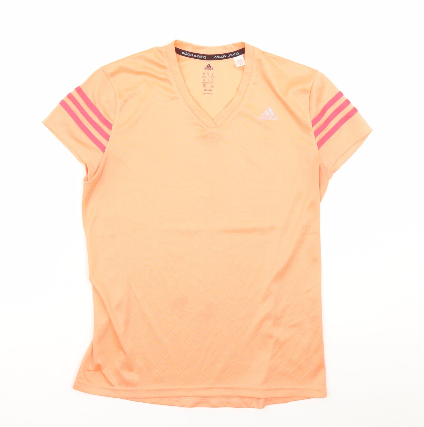 adidas Womens Orange Polyester Basic T-Shirt Size 12 V-Neck Pullover - Size 12-14 Running