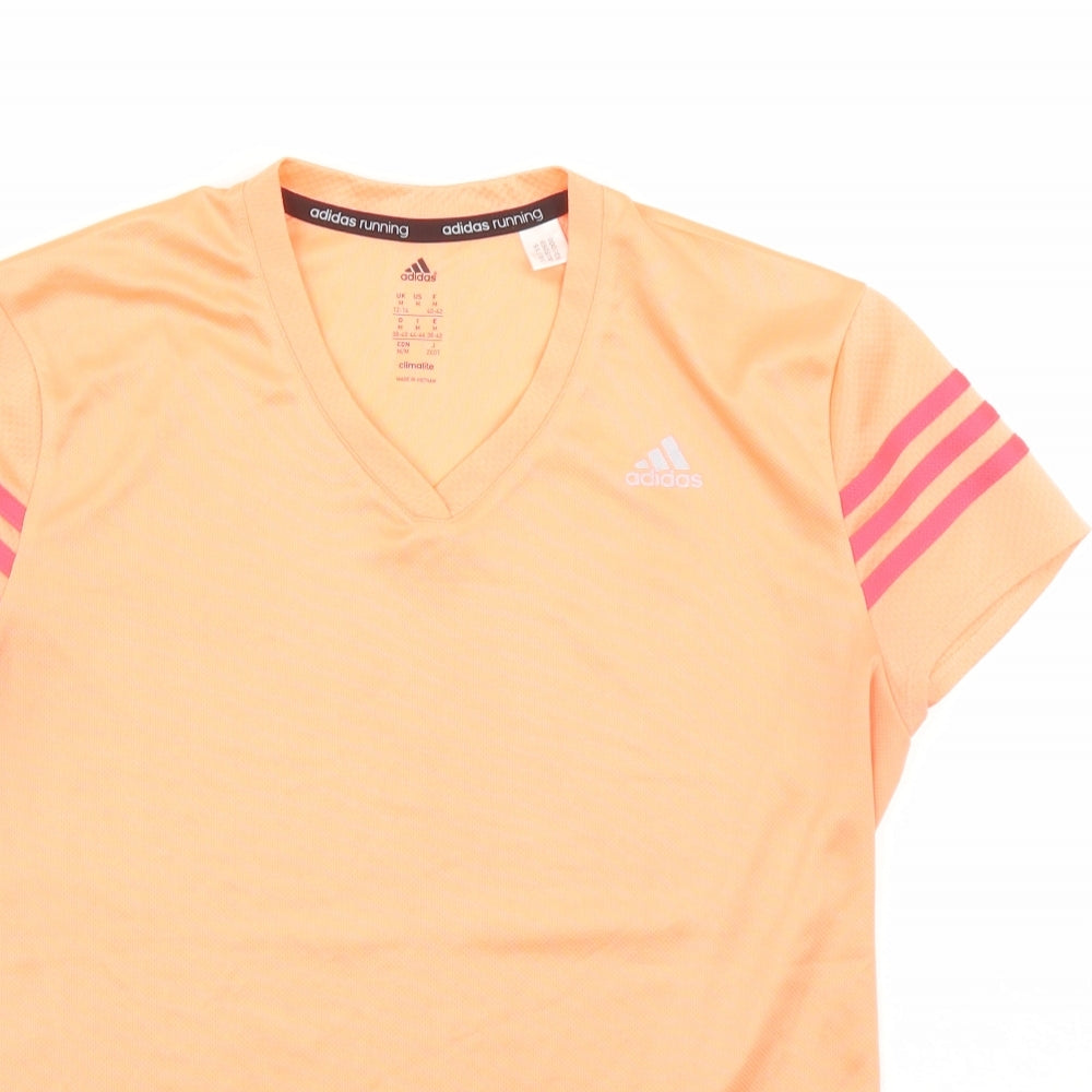 adidas Womens Orange Polyester Basic T-Shirt Size 12 V-Neck Pullover - Size 12-14 Running