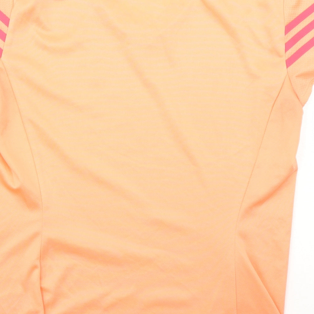 adidas Womens Orange Polyester Basic T-Shirt Size 12 V-Neck Pullover - Size 12-14 Running