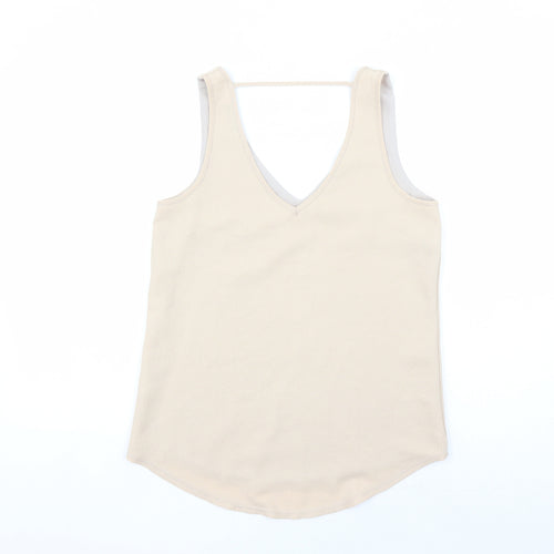 Oasis Womens Beige Polyester Basic Tank Size 8 V-Neck