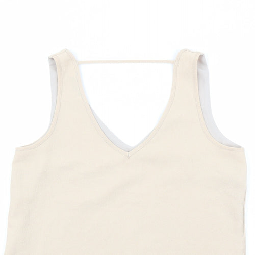 Oasis Womens Beige Polyester Basic Tank Size 8 V-Neck