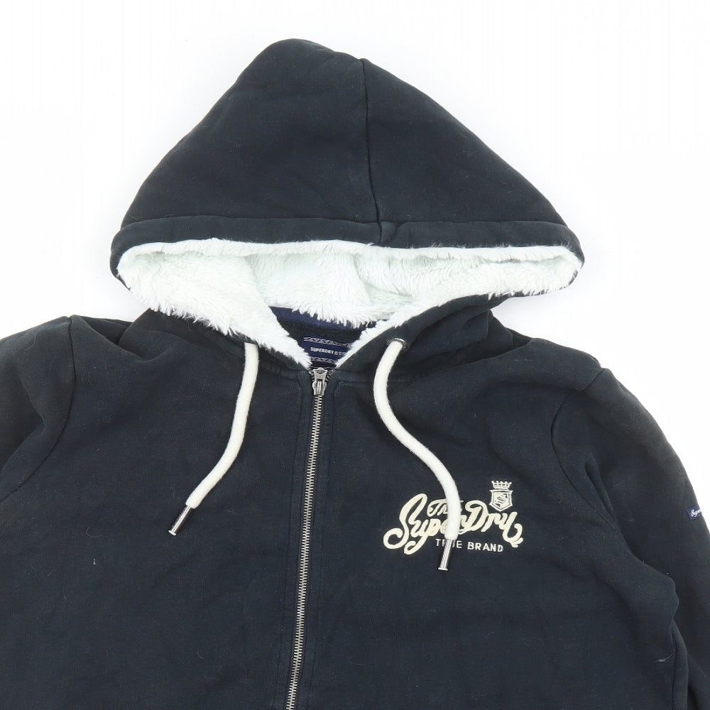 Superdry Womens Blue Cotton Full Zip Hoodie Size 16 Zip