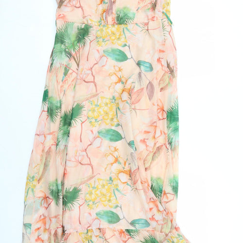 Dorothy Perkins Womens Orange Floral Polyester Maxi Size 10 Round Neck Button