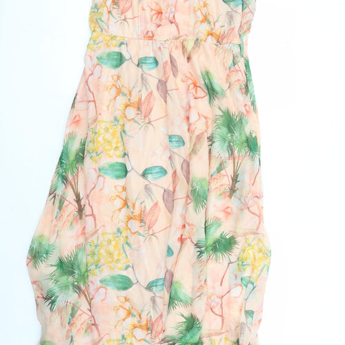 Dorothy Perkins Womens Orange Floral Polyester Maxi Size 10 Round Neck Button