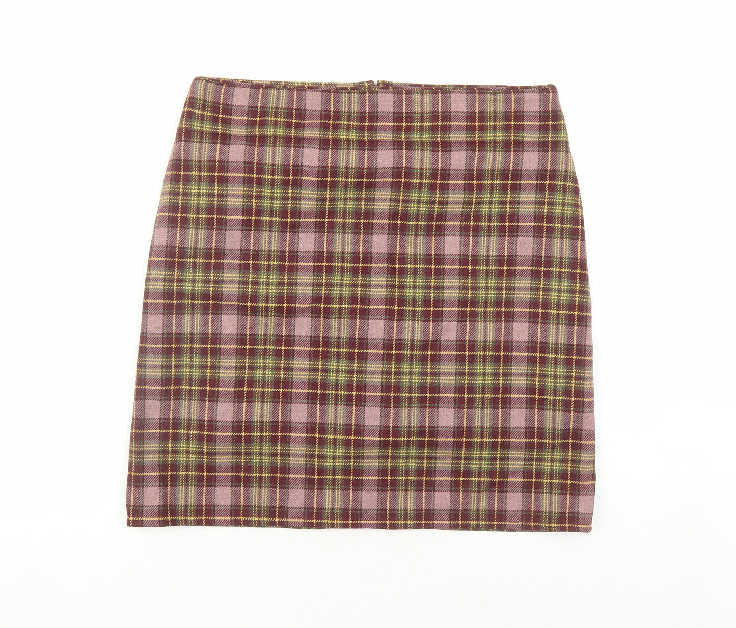 Sasha Womens Purple Plaid Wool A-Line Skirt Size 14 Zip