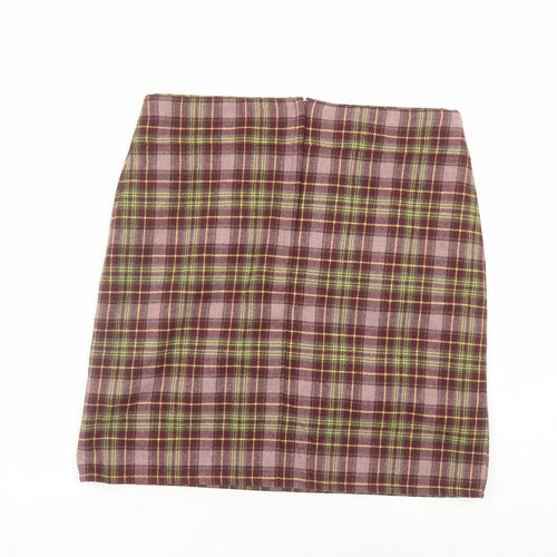 Sasha Womens Purple Plaid Wool A-Line Skirt Size 14 Zip