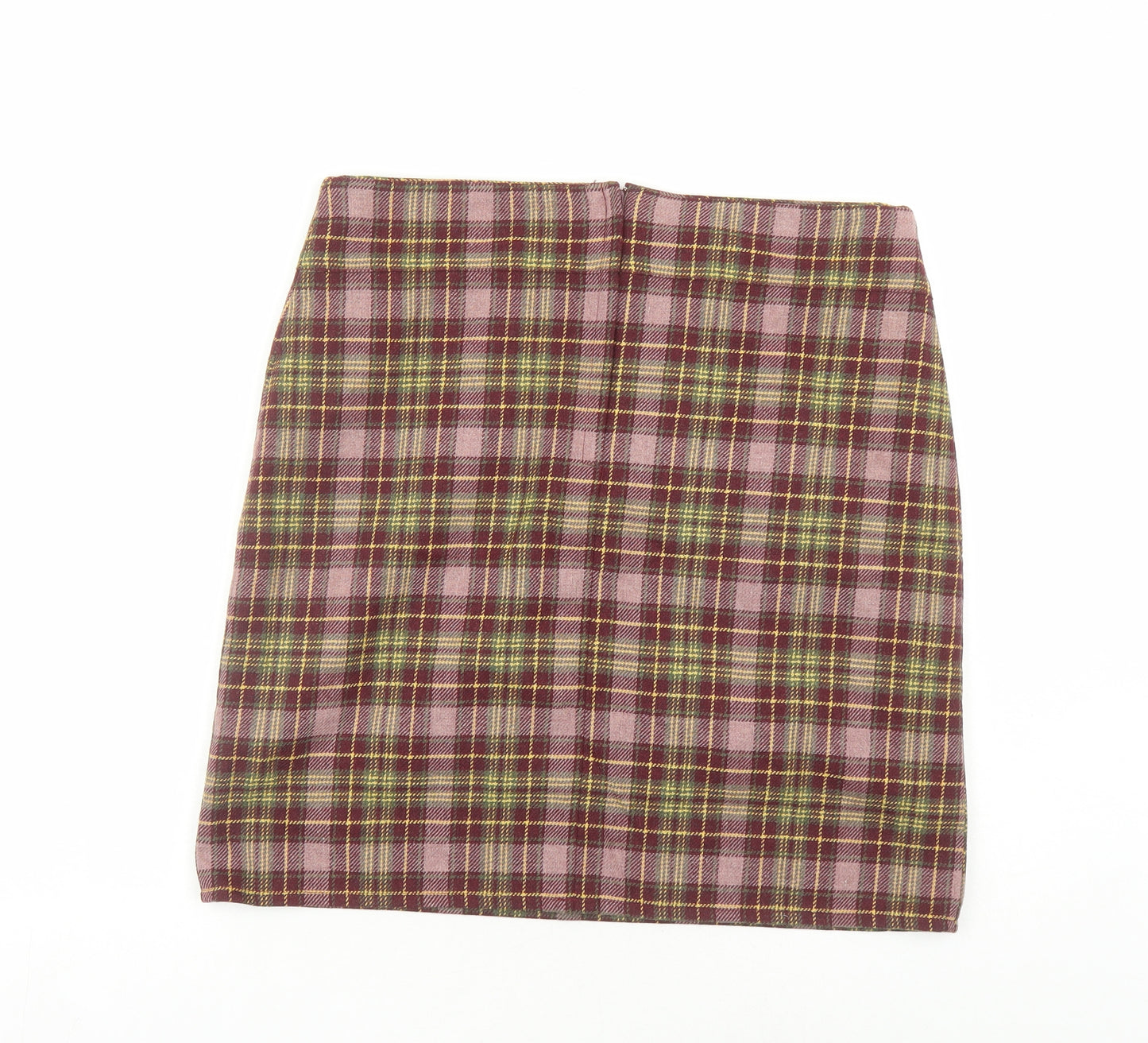 Sasha Womens Purple Plaid Wool A-Line Skirt Size 14 Zip