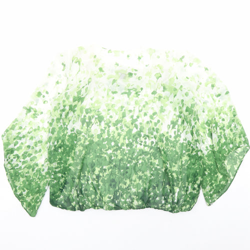 Alfani Womens Green Geometric Polyester Basic Blouse Size L Round Neck