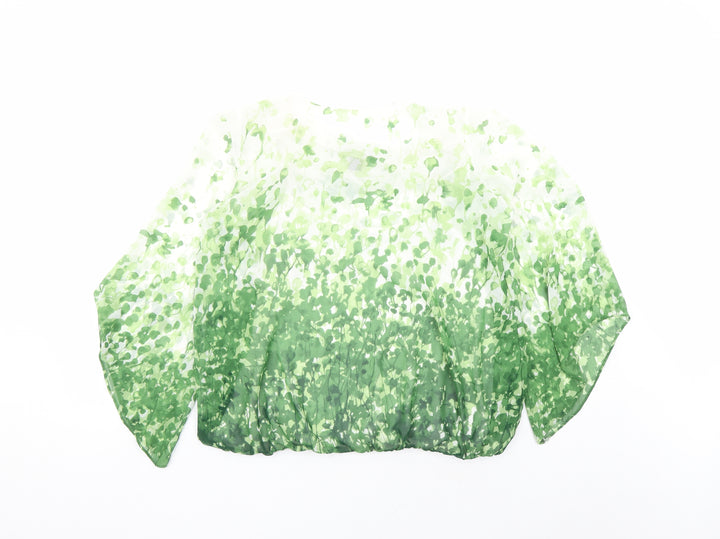 Alfani Womens Green Geometric Polyester Basic Blouse Size L Round Neck