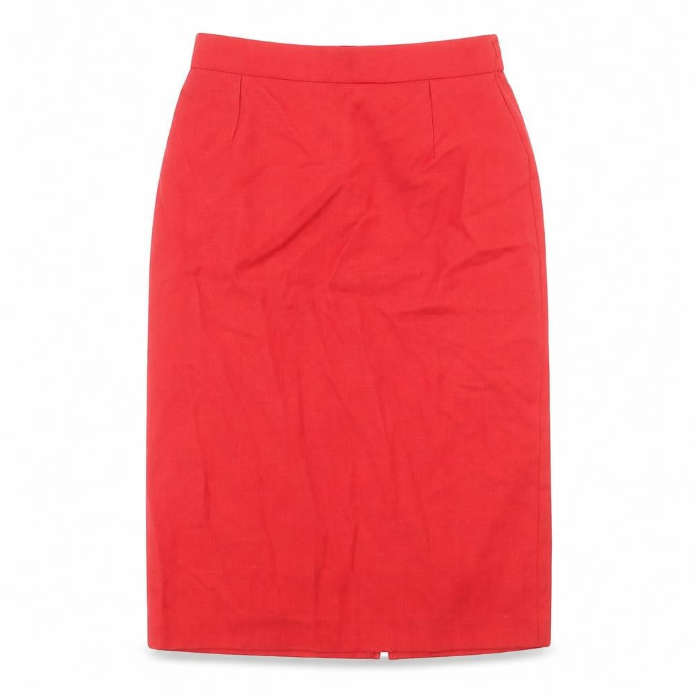 Front view of First Avenue women’s red polyester a-line skirt, size UK 14, zip - elasticated waist