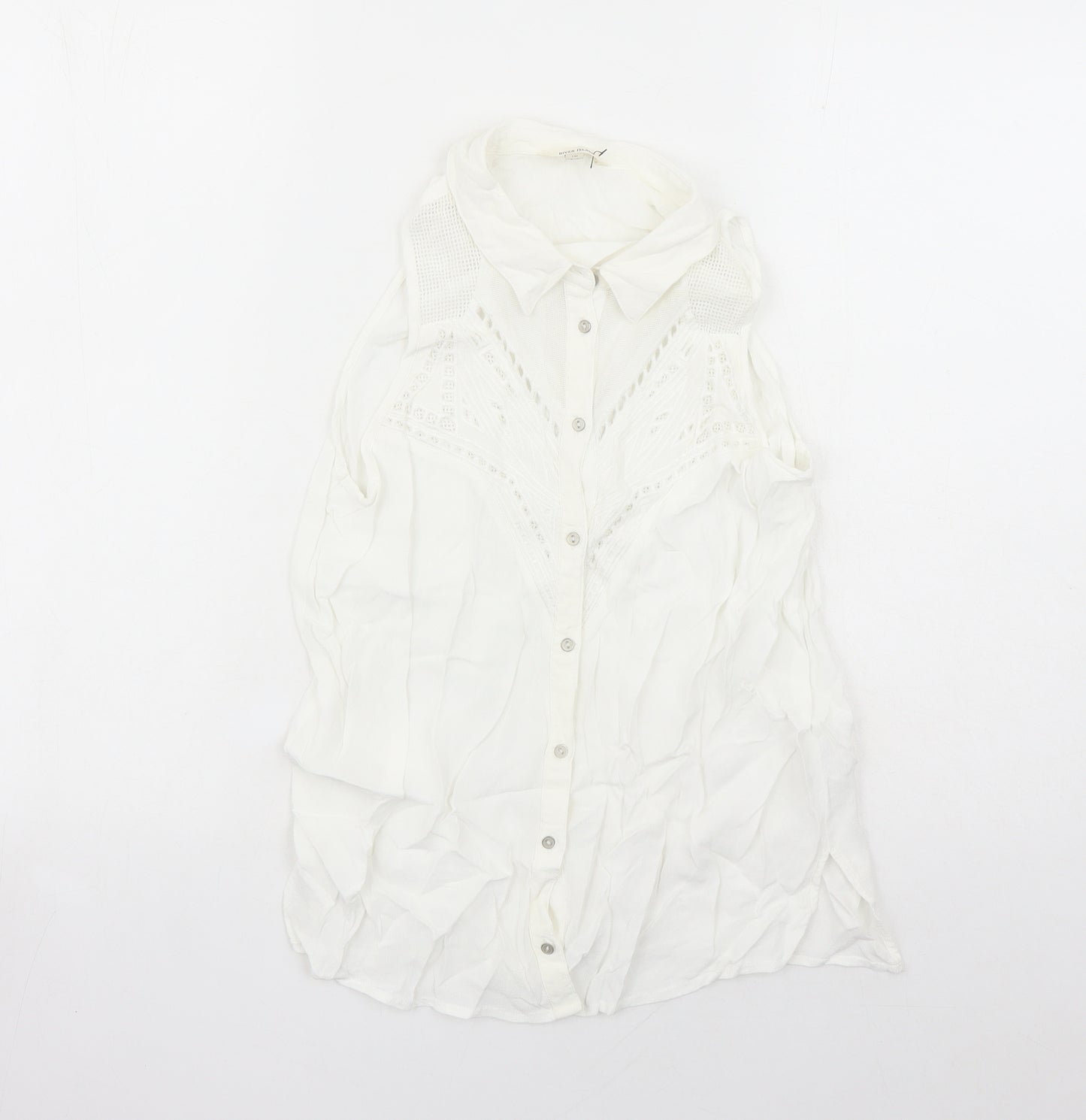 River Island Womens White Viscose Basic Button-Up Size 10 Collared