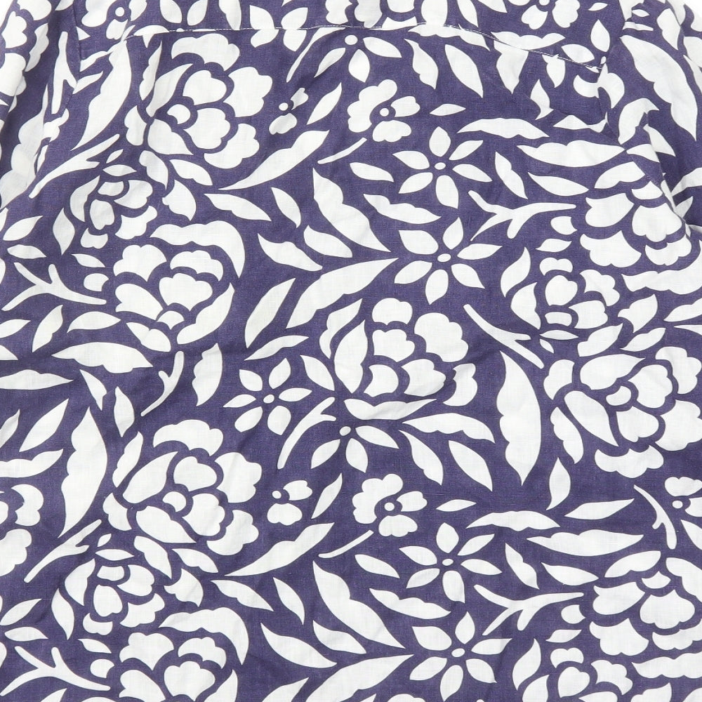 Marks and Spencer Womens Blue Floral Linen Basic Blouse Size 16 V-Neck
