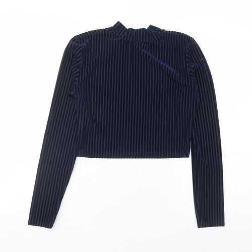 Glamorous Womens Blue Polyester Cropped Blouse Size 10 Mock Neck