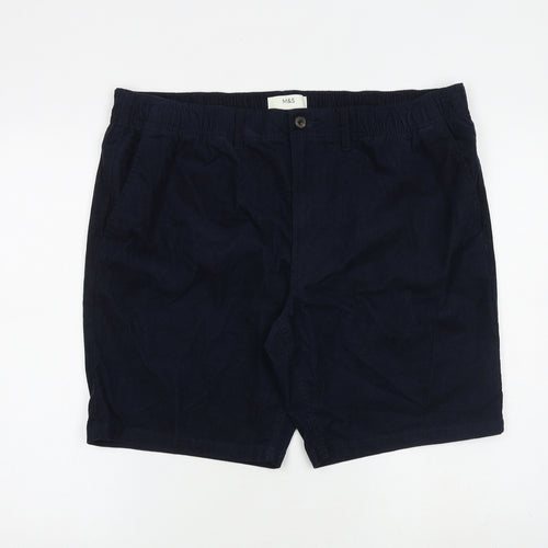 Marks and Spencer Mens Blue Cotton Bermuda Shorts Size XL L9 in Regular Zip
