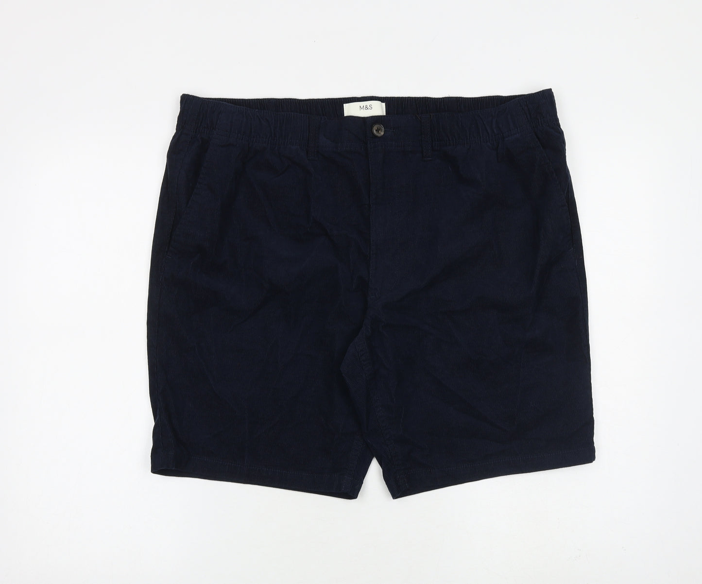 Marks and Spencer Mens Blue Cotton Bermuda Shorts Size XL L9 in Regular Zip