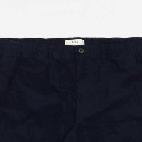 Marks and Spencer Mens Blue Cotton Bermuda Shorts Size XL L9 in Regular Zip