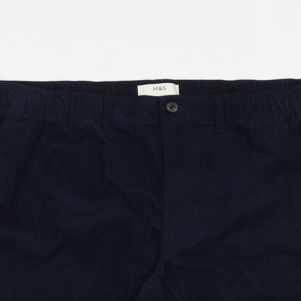 Marks and Spencer Mens Blue Cotton Bermuda Shorts Size XL L9 in Regular Zip