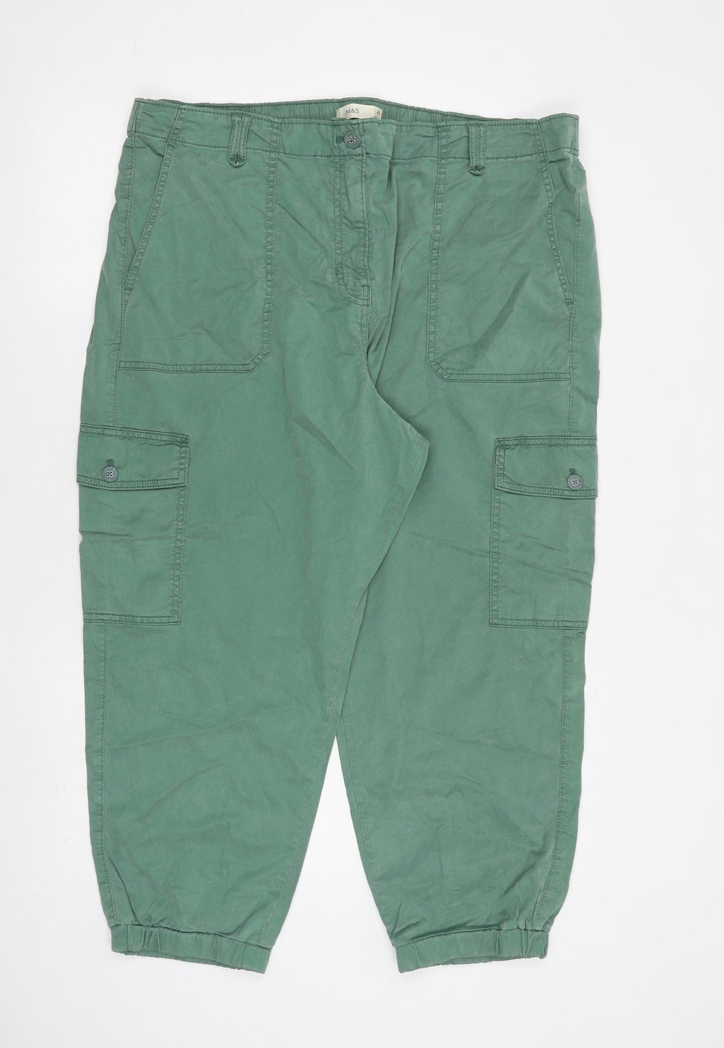 Marks and Spencer Womens Green Lyocell Cargo Trousers Size 20 L25 in Regular Zip