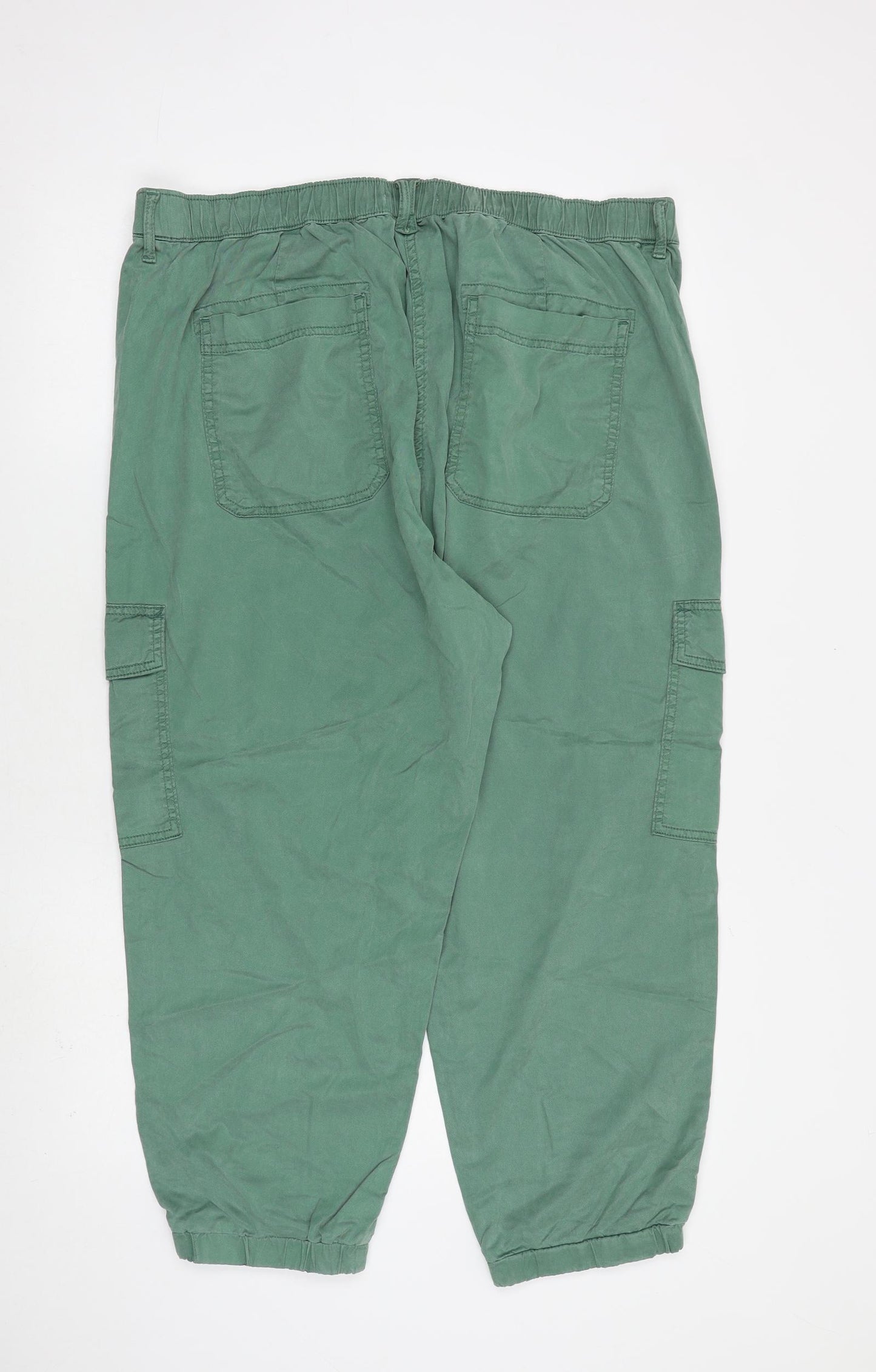 Marks and Spencer Womens Green Lyocell Cargo Trousers Size 20 L25 in Regular Zip