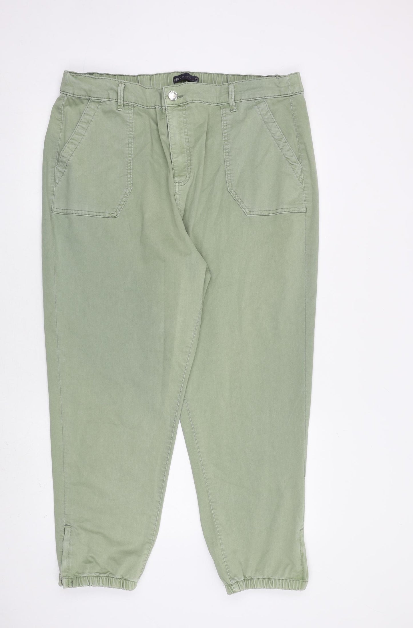 Marks and Spencer Womens Green Cotton Straight Jeans Size 20 L28 in Regular Zip