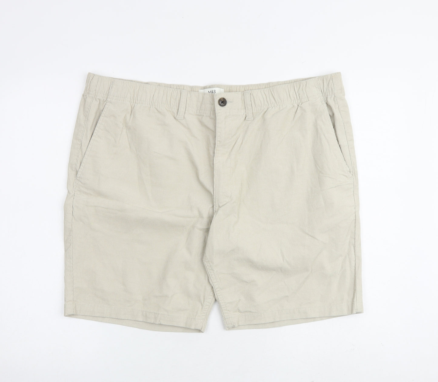 Marks and Spencer Mens Beige Cotton Bermuda Shorts Size 2XL L8 in Regular Zip