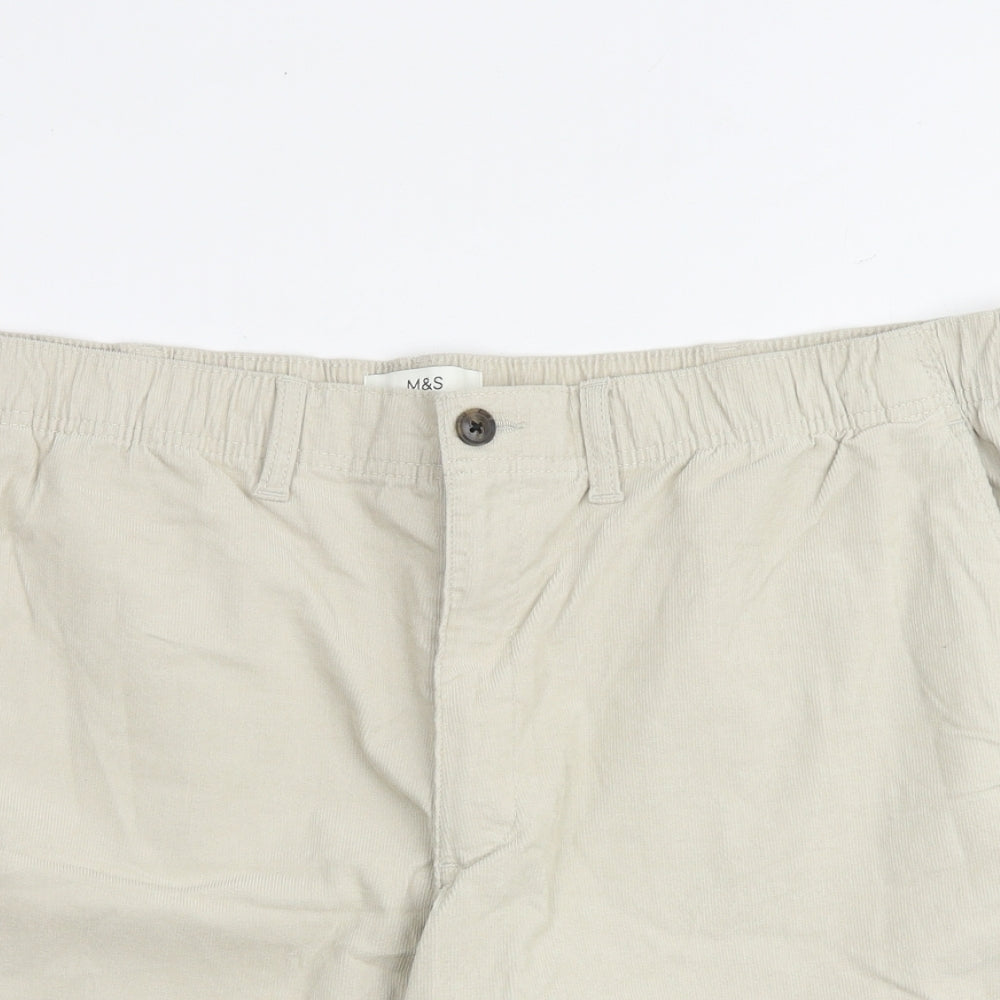 Marks and Spencer Mens Beige Cotton Bermuda Shorts Size 2XL L8 in Regular Zip