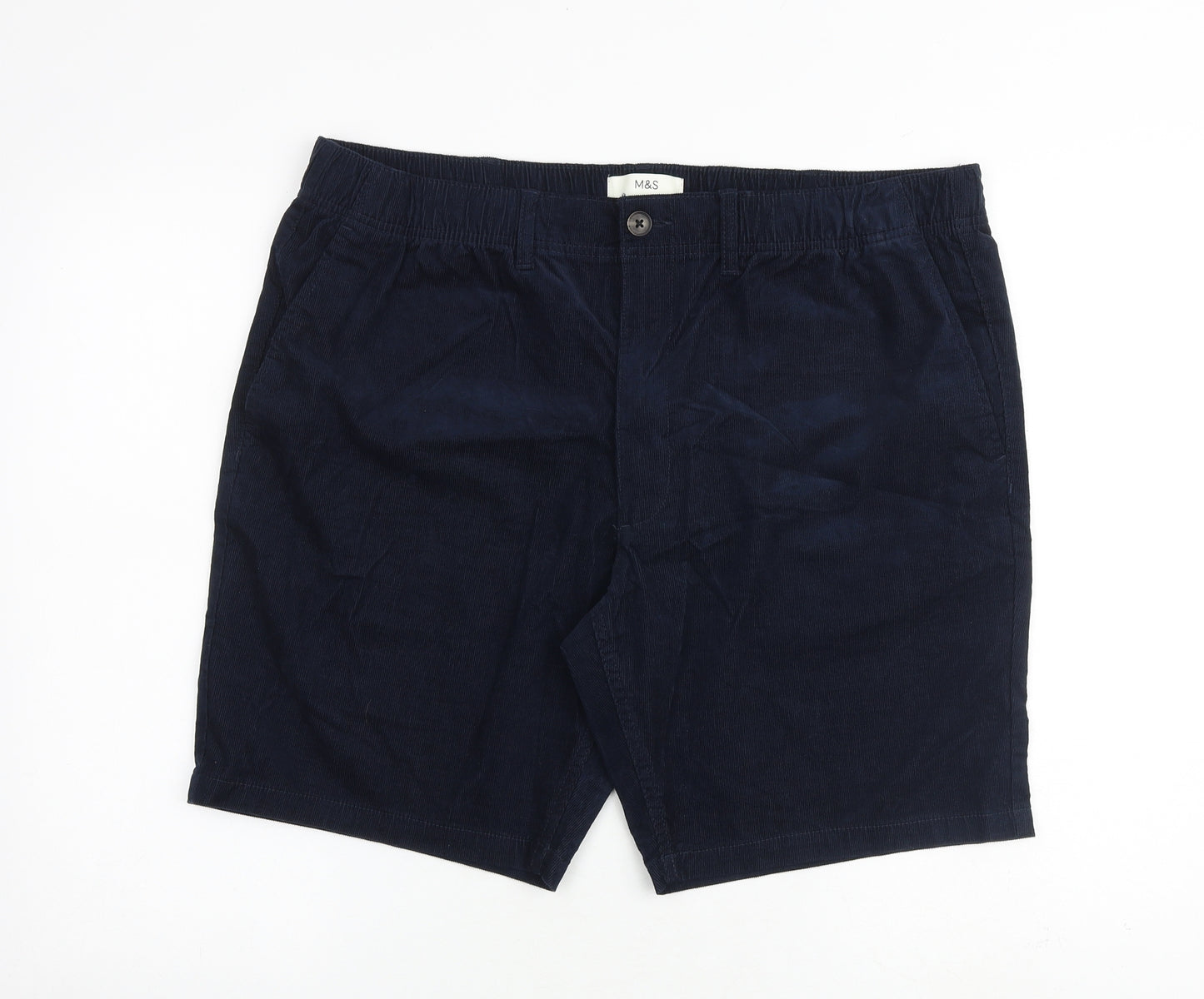 Marks and Spencer Mens Blue Cotton Bermuda Shorts Size 2XL L8 in Regular Zip