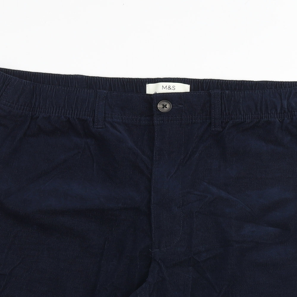 Marks and Spencer Mens Blue Cotton Bermuda Shorts Size 2XL L8 in Regular Zip