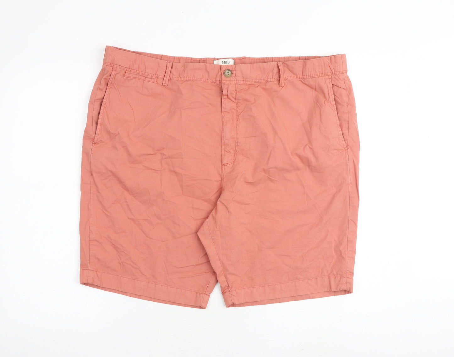 Marks and Spencer Mens Pink Cotton Cargo Shorts Size 44 in L9 in Regular Zip
