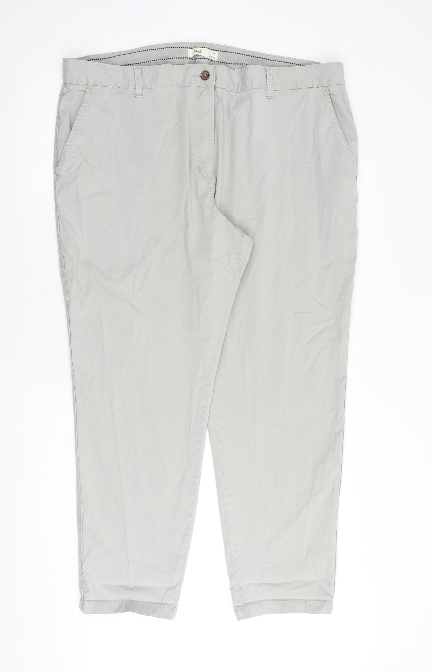 Marks and Spencer Womens Grey Cotton Chino Trousers Size 20 L29 in Regular Zip