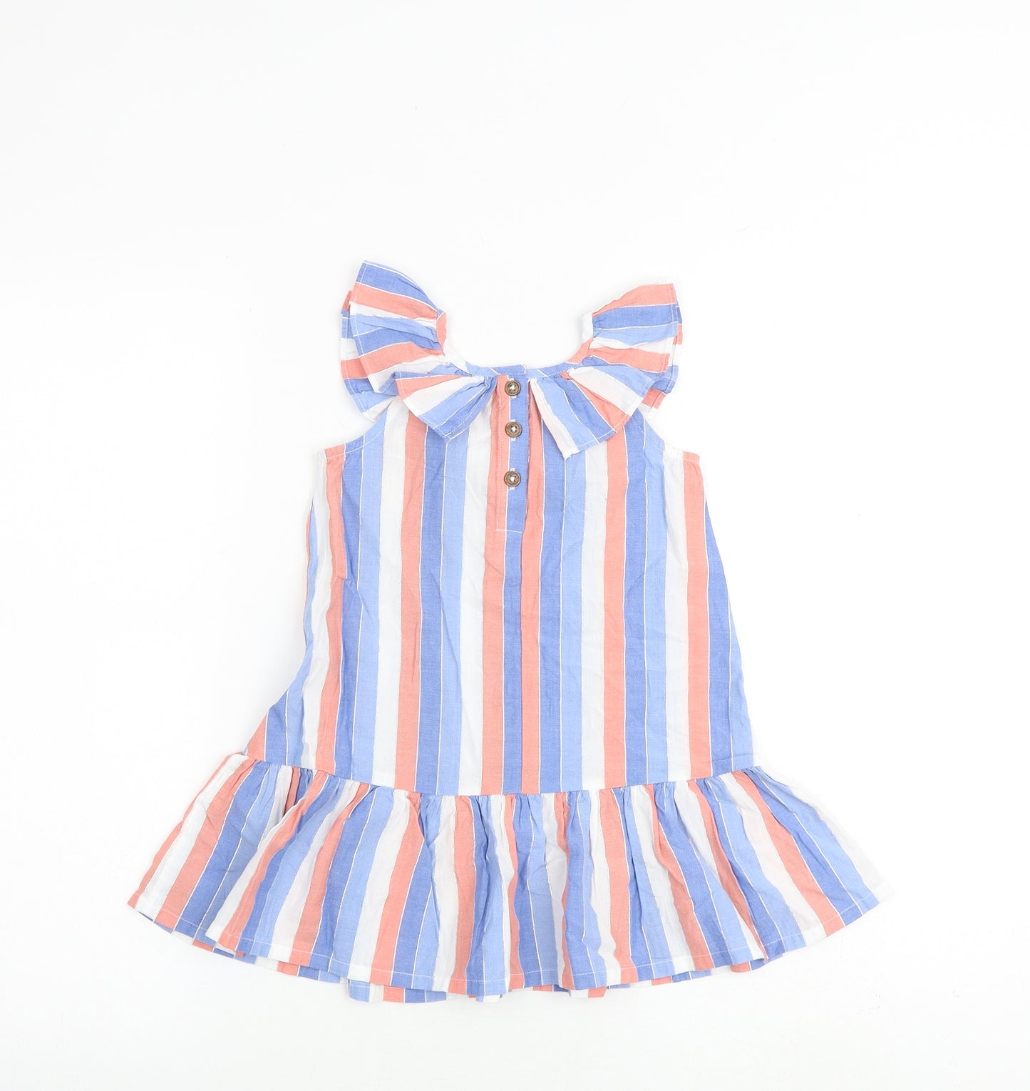 Marks and Spencer Girls Multicoloured Striped Cotton A-Line Size 2-3 Years Collared Button