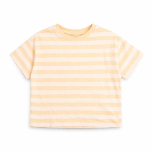 Marks and Spencer Girls Orange Striped Cotton Basic T-Shirt Size 7-8 Years Round Neck Pullover