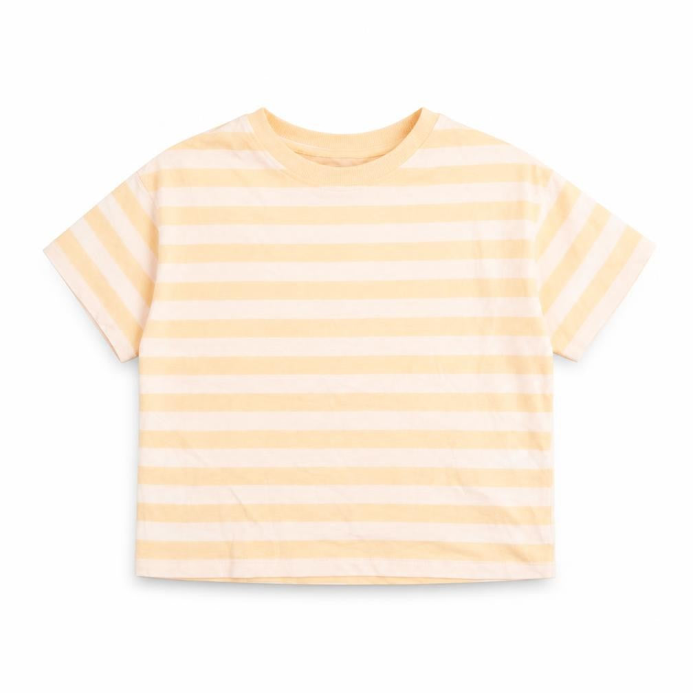 Marks and Spencer Girls Orange Striped Cotton Basic T-Shirt Size 7-8 Years Round Neck Pullover