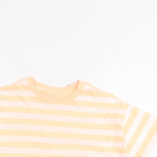 Marks and Spencer Girls Orange Striped Cotton Basic T-Shirt Size 7-8 Years Round Neck Pullover