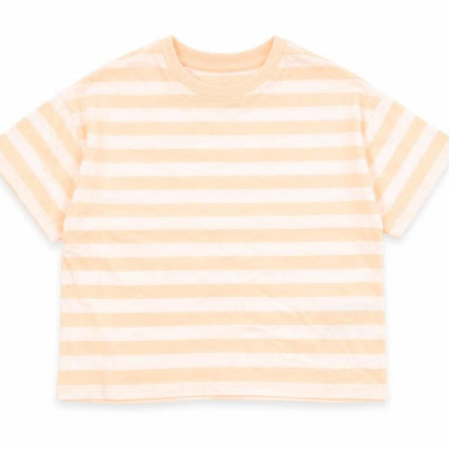 Marks and Spencer Girls Orange Striped Cotton Basic T-Shirt Size 7-8 Years Round Neck Pullover