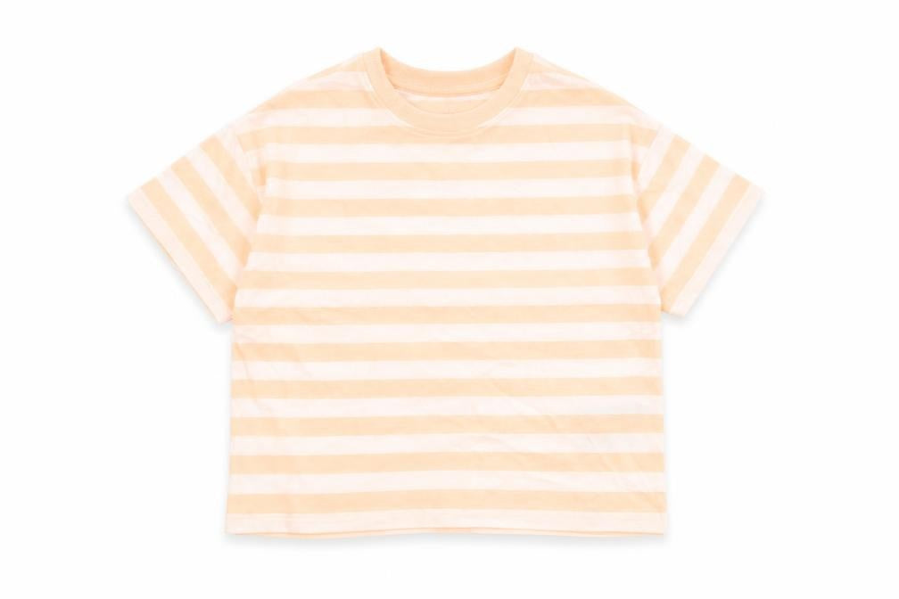 Marks and Spencer Girls Orange Striped Cotton Basic T-Shirt Size 7-8 Years Round Neck Pullover