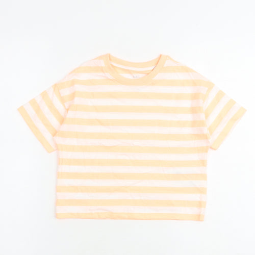 Marks and Spencer Girls Orange Striped Cotton Pullover T-Shirt Size 6-7 Years Round Neck Pullover