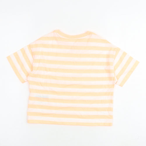 Marks and Spencer Girls Orange Striped Cotton Pullover T-Shirt Size 6-7 Years Round Neck Pullover