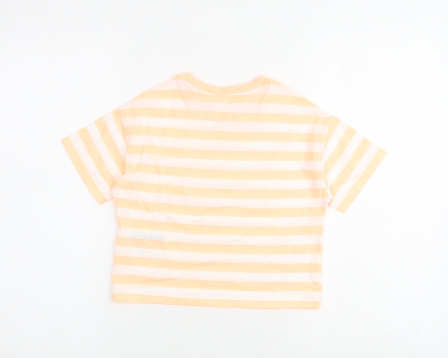 Marks and Spencer Girls Orange Striped Cotton Pullover T-Shirt Size 6-7 Years Round Neck Pullover