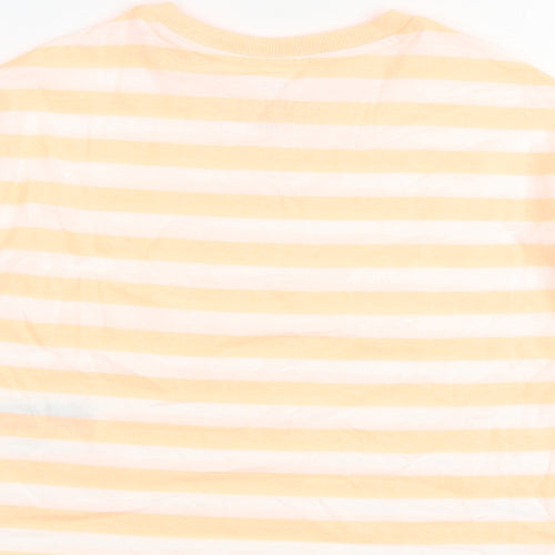 Marks and Spencer Girls Orange Striped Cotton Pullover T-Shirt Size 6-7 Years Round Neck Pullover