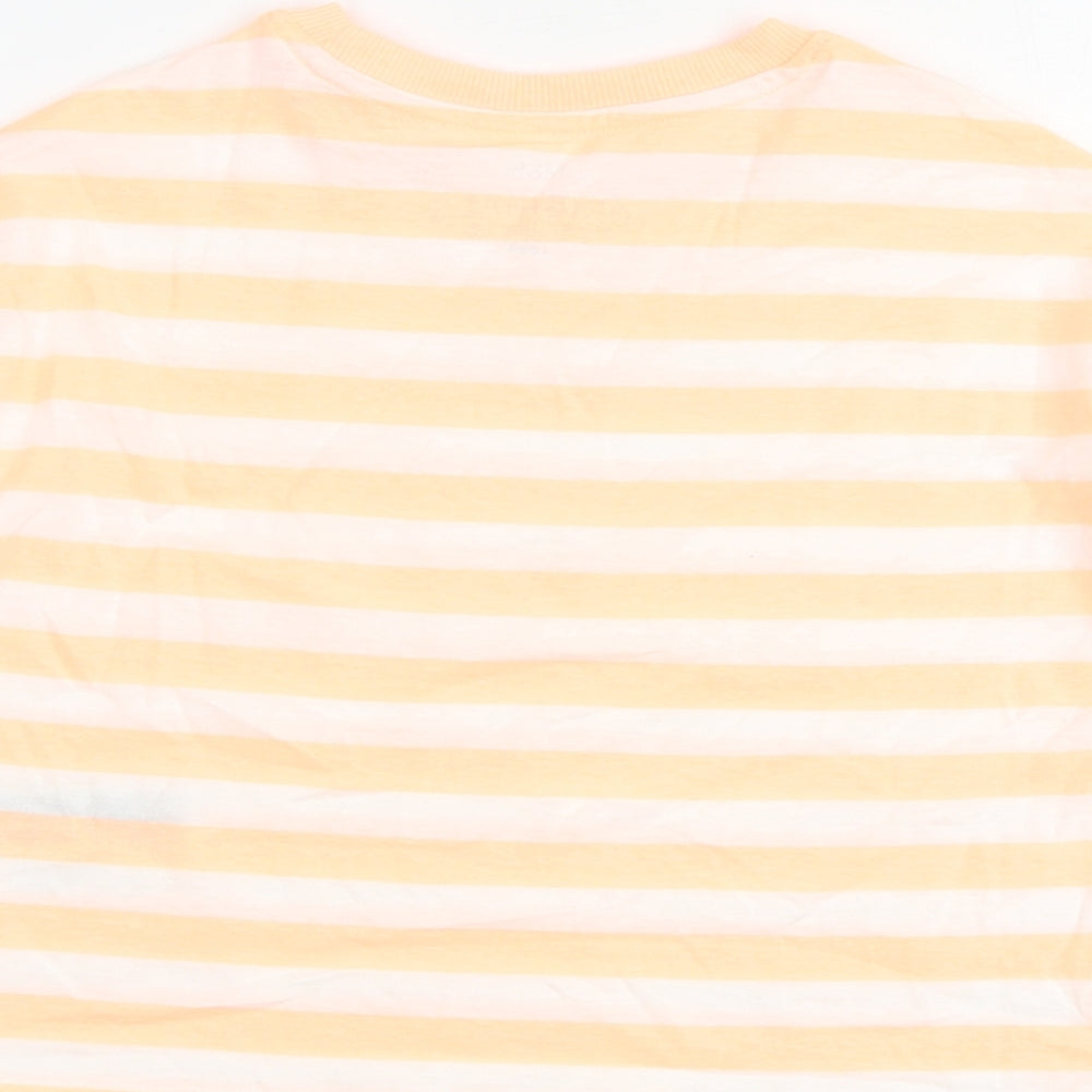 Marks and Spencer Girls Orange Striped Cotton Pullover T-Shirt Size 6-7 Years Round Neck Pullover