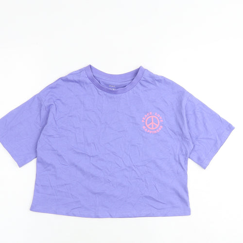 Marks and Spencer Girls Purple 100% Cotton Basic T-Shirt Size 7-8 Years Round Neck Pullover