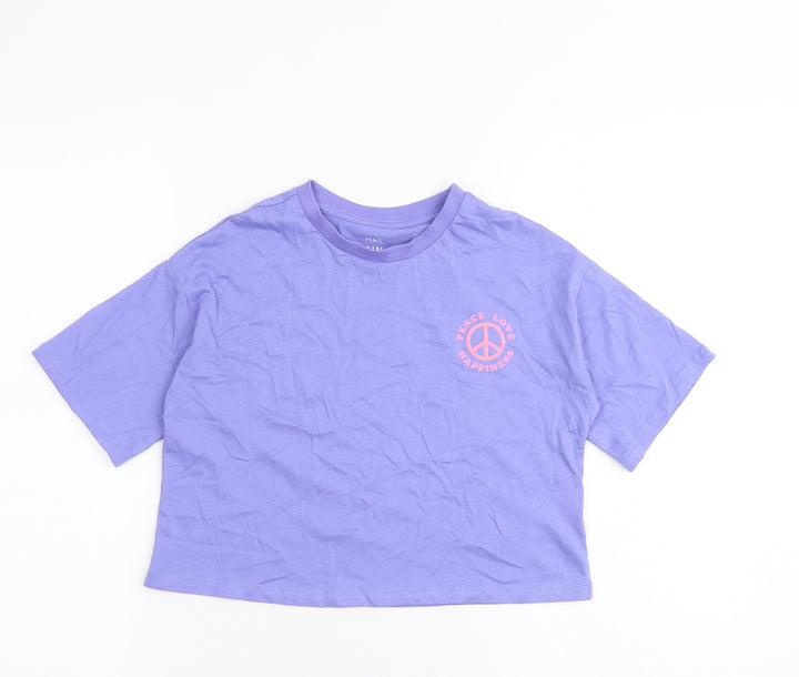 Marks and Spencer Girls Purple 100% Cotton Basic T-Shirt Size 7-8 Years Round Neck Pullover