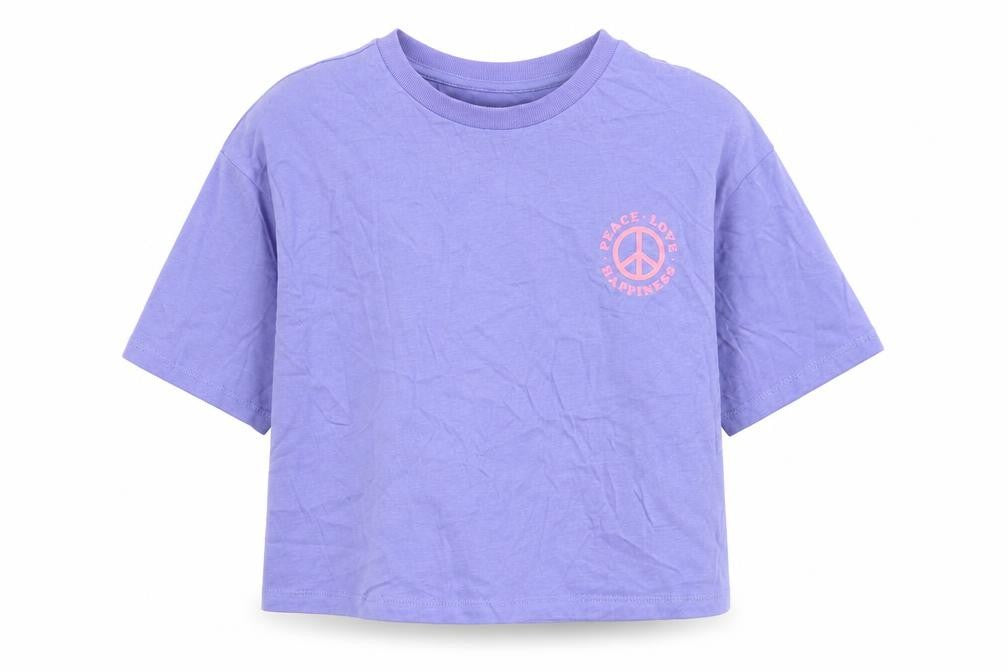 Marks and Spencer Girls Purple 100% Cotton Basic T-Shirt Size 7-8 Years Round Neck Pullover