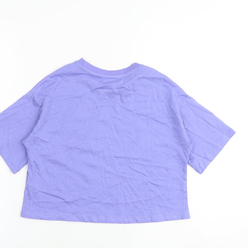 Marks and Spencer Girls Purple 100% Cotton Basic T-Shirt Size 7-8 Years Round Neck Pullover