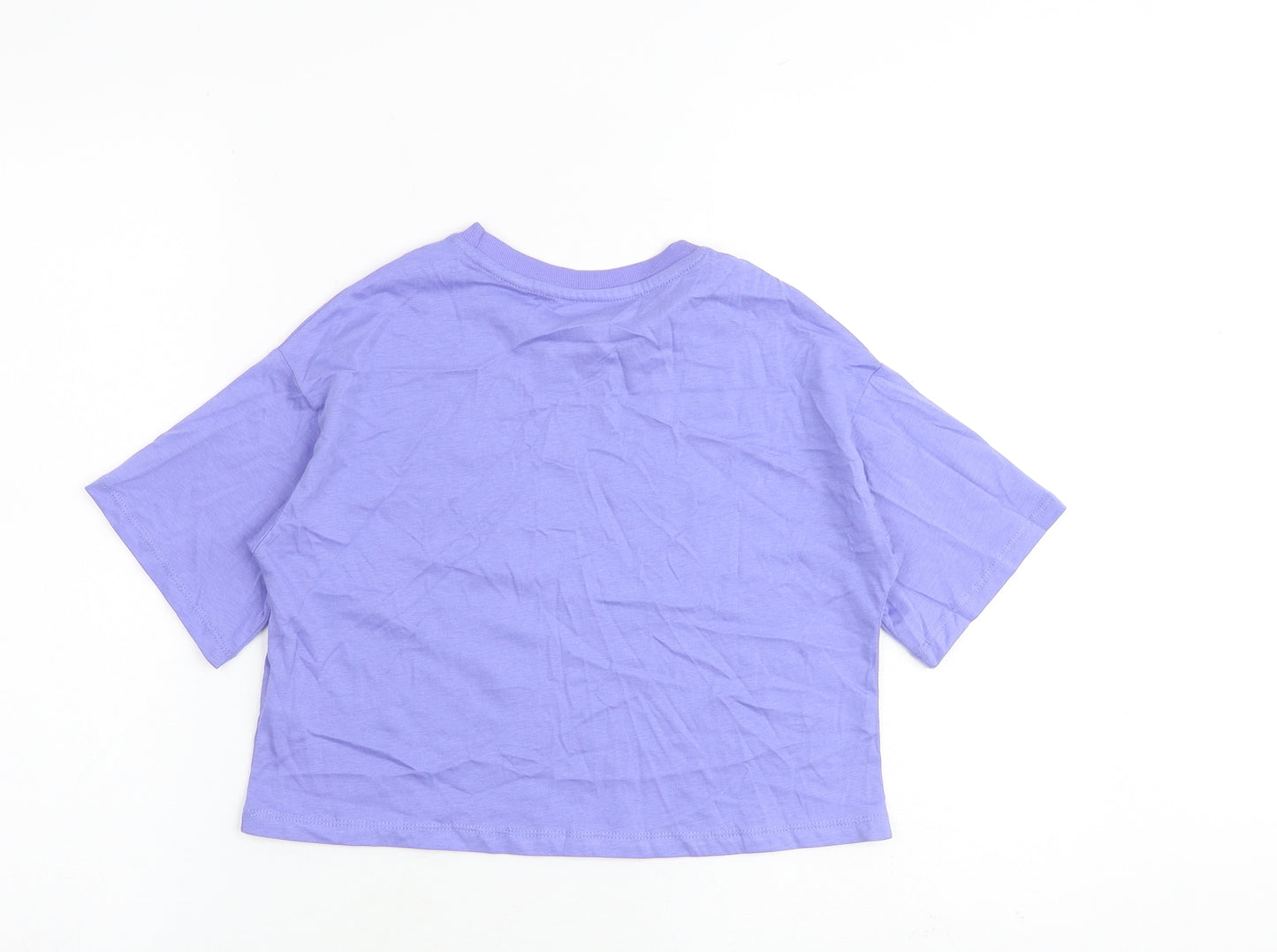 Marks and Spencer Girls Purple 100% Cotton Basic T-Shirt Size 7-8 Years Round Neck Pullover