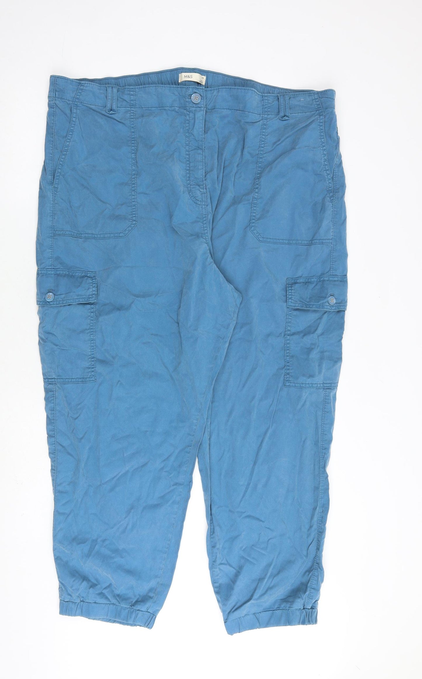 Marks and Spencer Womens Blue Lyocell Cargo Trousers Size 24 L28 in Regular Zip